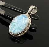 Larimar Gemstone Pendant, Silver Bohemian Jewelry, Spiritual Healing Crystal Pendant, Chakra Jewelry, December Birthstone Gifts for Her