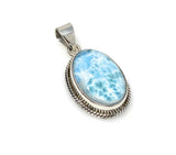 Natural Larimar Gemstone Pendant, Bohemian Jewelry, Sterling Silver Pendant, Gifts for Her, 1.55” x 0.80”
