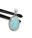 Natural Larimar Gemstone Pendant, Bohemian Jewelry, Sterling Silver Pendant, Gifts for Her, 1.50” x 0.75”