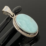 Natural Larimar Gemstone Pendant, Bohemian Jewelry, Sterling Silver Pendant, Gifts for Her, 1.50” x 0.75”