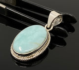 Natural Larimar Gemstone Pendant, Bohemian Jewelry, Sterling Silver Pendant, Gifts for Her, 1.50” x 0.75”