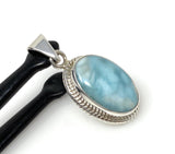 Natural Larimar Gemstone Pendant, Bohemian Jewelry, Sterling Silver Pendant, Gifts for Her, 1.45” x 0.65”