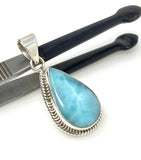 Larimar Pendant, Gemstone Pendant, Bohemian Jewelry, Sterling Silver Pendant, Natural Gemstone Pendant, 1.55” x 0.75”