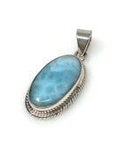 Natural Larimar Gemstone Pendant, Bohemian Jewelry, Sterling Silver Pendant, Gifts for Her, 1.60” x 0.70”