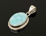 Natural Larimar Gemstone Pendant, Bohemian Jewelry, Sterling Silver Pendant, Gifts for Her, 1.50” x 0.75”