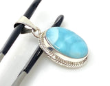 Natural Larimar Gemstone Pendant, Bohemian Jewelry, Sterling Silver Pendant, Gifts for Her, 1.50” x 0.75”