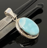 Natural Larimar Gemstone Pendant, Bohemian Jewelry, Sterling Silver Pendant, Gifts for Her, 1.50” x 0.75”