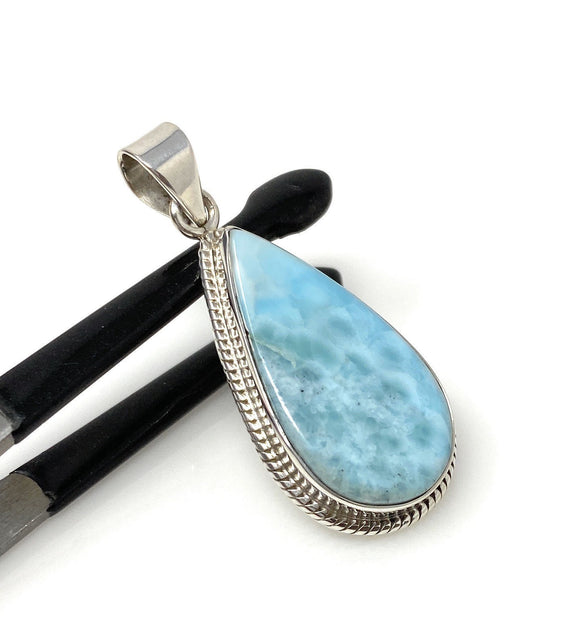 Larimar Pendant, Gemstone Pendant, Bohemian Jewelry, Sterling Silver Pendant, Natural Gemstone Pendant, 1.85” x 0.80”