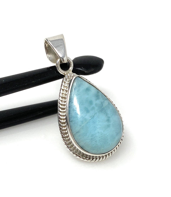 Larimar Pendant, Gemstone Pendant, Bohemian Jewelry, Sterling Silver Pendant, Natural Gemstone Pendant, 1.55” x 0.80”