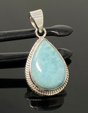 Larimar Pendant Sterling Silver, Natural Larimar Bohemian Jewelry, Throat Chakra Healing Crystal, Ocean Blue Spiritual Gift for Women,