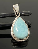 Larimar Pendant Sterling Silver, Natural Larimar Bohemian Jewelry, Throat Chakra Healing Crystal, Ocean Blue Spiritual Gift for Women,