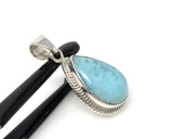 Larimar Pendant Sterling Silver, Natural Larimar Bohemian Jewelry, Throat Chakra Healing Crystal, Ocean Blue Spiritual Gift for Women,