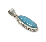 Natural Larimar Gemstone Pendant, Bohemian Jewelry, Sterling Silver Pendant, Gifts for Her, 1.65” x 0.55”