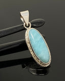 Natural Larimar Gemstone Pendant, Bohemian Jewelry, Sterling Silver Pendant, Gifts for Her, 1.65” x 0.55”