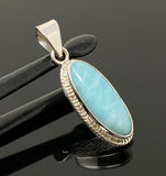 Natural Larimar Gemstone Pendant, Bohemian Jewelry, Sterling Silver Pendant, Gifts for Her, 1.65” x 0.55”