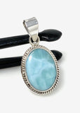 Natural Larimar Gemstone Pendant, Bohemian Jewelry, Sterling Silver Pendant, Gifts for Her, 1.35” x 0.70”