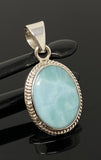 Natural Larimar Gemstone Pendant, Bohemian Jewelry, Sterling Silver Pendant, Gifts for Her, 1.35” x 0.70”