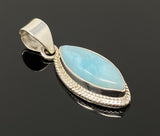 Natural Larimar Gemstone Pendant, Bohemian Jewelry, Sterling Silver Pendant, Gifts for Her, 1.45” x 0.50”