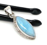 Natural Larimar Gemstone Pendant, Bohemian Jewelry, Sterling Silver Pendant, Gifts for Her, 1.45” x 0.50”