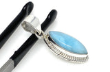 Natural Larimar Gemstone Pendant, Bohemian Jewelry, Sterling Silver Pendant, Gifts for Her, 1.45” x 0.50”