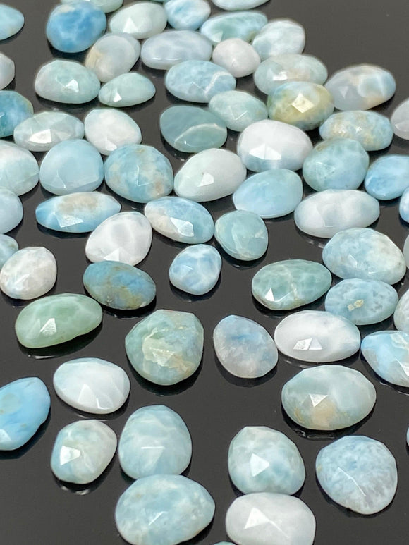 7Pcs /10 Pcs Natural Larimar Rose Cut Cabochons, Loose Gemstones, Larimar Rose Cuts, 8x7mm - 11x10mm