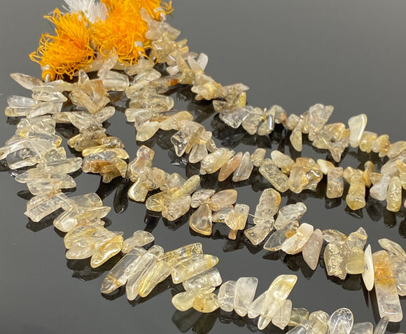 Golden Yellow Rutile Beads, Rough Polished Gemstone Beads, Jewelry Supplies, Rutilated Quartz Beads, Wholesale Beads, Bulk Beads, 8