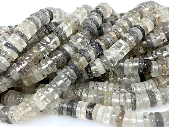 Natural Black Rutile Heishi Beads, Tyre Shape Gemstone Beads, Jewelry Supplies, Wholesale Beads, Bulk Beads, AAA Quality, 16