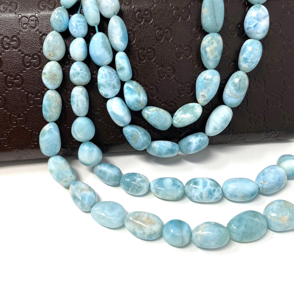 16” Larimar Gemstone Beads, Genuine Dominican Republic Larimar Beads AAA Quality, Chakra Spiritual Healing Crystal Beads, 10x7mm - 17x10mm