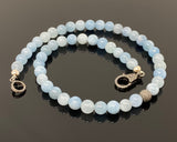 Natural Aquamarine necklace with pave diamond bead and pave diamond clasp
