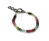 Genuine Multi Tourmaline Gemstone Bracelet, Pave Diamond Adjustable Bracelet, Tourmaline Jewelry, Gifts for Her