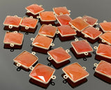 Natural Carnelian Gemstone Connectors, Silver Plated Links , Wholesale Jewelry Findings, Jewelry Supplies, 21.5x15.5mm, 6 Pcs