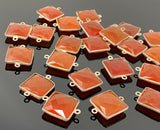 Natural Carnelian Gemstone Connectors, Silver Plated Links , Wholesale Jewelry Findings, Jewelry Supplies, 21.5x15.5mm, 6 Pcs