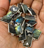 Labradorite Connectors, Silver Plated Gemstone Connectors, Labradorite Links, Bulk Wholesale Jewelry Supplies