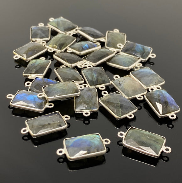Labradorite Connectors, Silver Plated Gemstone Connectors, Labradorite Links, Bulk Wholesale Jewelry Supplies