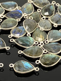 Labradorite Connectors, Silver Plated Gemstone Connectors, Labradorite Links, Bulk Wholesale Jewelry Supplies, 21.5mm x 11.5mm, 7 Pcs Lot