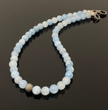 Natural AAA Aquamarine gemstone necklace with gray black rhodium clasp and diamond bead