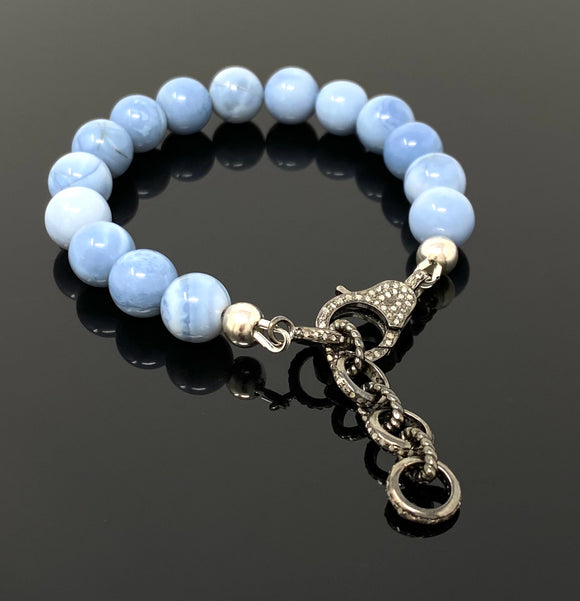 Natural Blue Opal Gemstone Bracelet, Pave Diamond Adjustable Bracelet, AAA Grade Blue Opal Jewelry, Gifts for Her