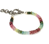 Genuine Multi Tourmaline Gemstone Bracelet, Pave Diamond Adjustable Bracelet, Tourmaline Jewelry, Gifts for Her