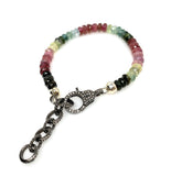 Genuine Multi Tourmaline Gemstone Bracelet, Pave Diamond Adjustable Bracelet, Tourmaline Jewelry, Gifts for Her