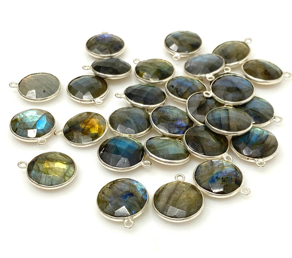 7 Pcs Labradorite Gemstone Charms, Sterling Plated Bulk Charms, Wholesale Jewelry Findings, Jewelry Supplies, 18x15mm - 18.5x15.5mm