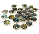 7 Pcs Labradorite Gemstone Charms, Sterling Plated Bulk Charms, Wholesale Jewelry Findings, Jewelry Supplies, 18x15mm - 18.5x15.5mm