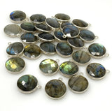 7 Pcs Labradorite Gemstone Charms, Sterling Plated Bulk Charms, Wholesale Jewelry Findings, Jewelry Supplies, 18x15mm - 18.5x15.5mm