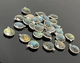 7 Pcs Labradorite Gemstone Charms, Sterling Plated Bulk Charms, Wholesale Jewelry Findings, Jewelry Supplies, 18x15mm - 18.5x15.5mm