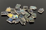 10 Pcs/ 13 Pcs Labradorite Gemstone Charms, Sterling Plated Bulk Charms, Wholesale Jewelry Findings, Jewelry Supplies, 18x11mm - 18.5x11.5m