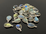 7 Pcs/ 10 Pcs Labradorite Gemstone Charms, Sterling Plated Bulk Charms, Wholesale Jewelry Findings, Jewelry Supplies, 18.5x15.5mm
