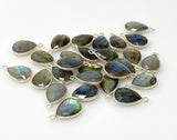 7 Pcs/ 10 Pcs Labradorite Gemstone Charms, Sterling Plated Bulk Charms, Wholesale Jewelry Findings, Jewelry Supplies, 18.5x15.5mm