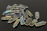 10 Pcs/ 11 Pcs Labradorite Gemstone Charms, Sterling Plated Bulk Charms, Wholesale Jewelry Findings, 28x9.5mm - 29.5x11mm