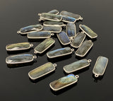 10 Pcs/ 11 Pcs Labradorite Gemstone Charms, Sterling Plated Bulk Charms, Wholesale Jewelry Findings, 28x9.5mm - 29.5x11mm