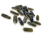 10 Pcs/ 11 Pcs Labradorite Gemstone Charms, Sterling Plated Bulk Charms, Wholesale Jewelry Findings, 28x9.5mm - 29.5x11mm