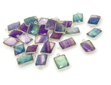 7 Pcs Fluorite Charms, Briolette Gemstone Charms, Silver Plated Jewelry Findings, Jewelry Supplies, 18.5x11.5mm